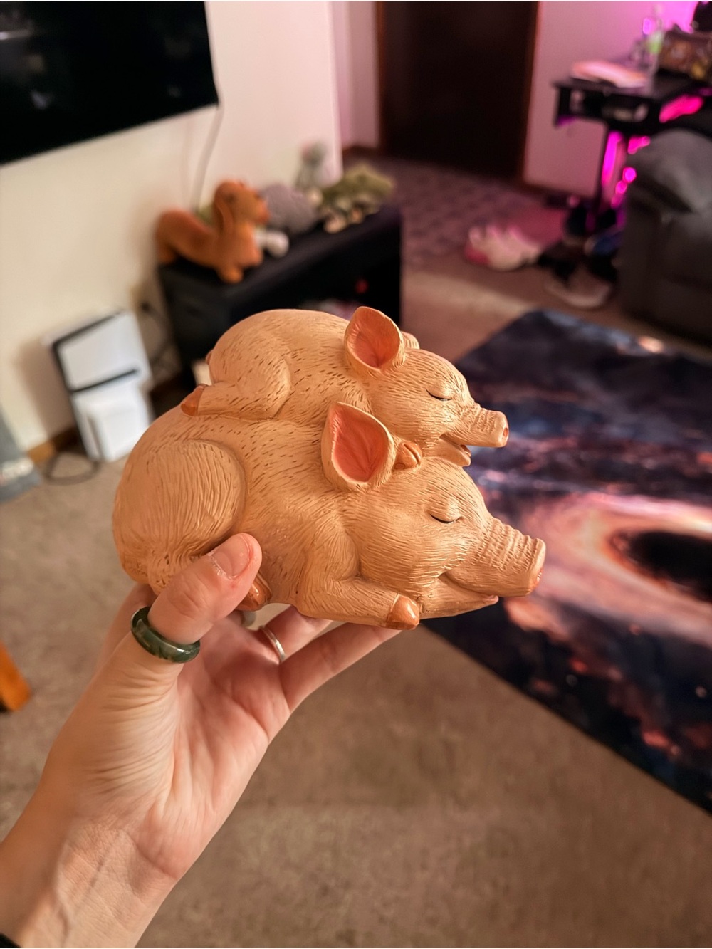 Brown Sleeping Pig Stack Small Pet Figurine